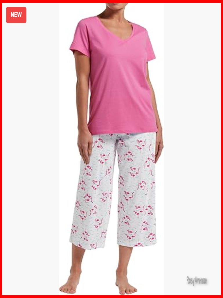 2 Piece Pajama Set V-Neck Tee & Capri Pant Temperature Control
